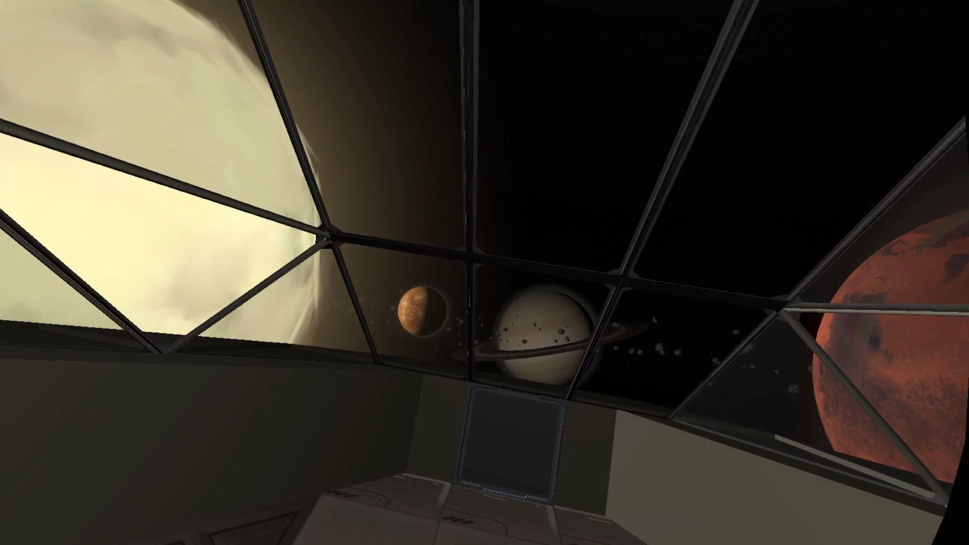 Space Exploration VR: planets seen through the windows of the shuttle cockpit