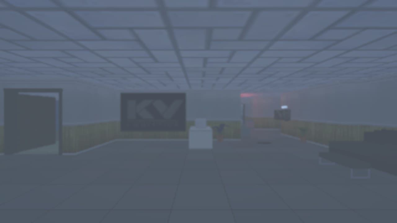 HELLSCAPE: the same office seen as a clean, blue-tinted memory